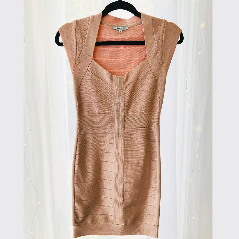 Midi Blush-Pink Bodycon Bandage Dress | X-SMALL